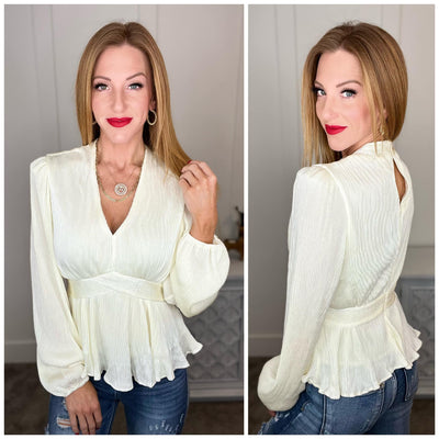 Xanidu Long Sleeve V Neck Blouse in White